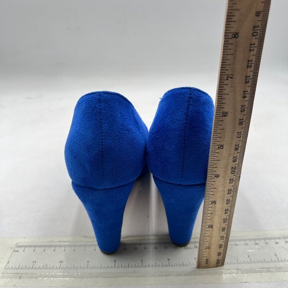 miss left Royal Blue Low Platform Chunky High Heel Slip On Round Toe Pump - Picture 5 of 8